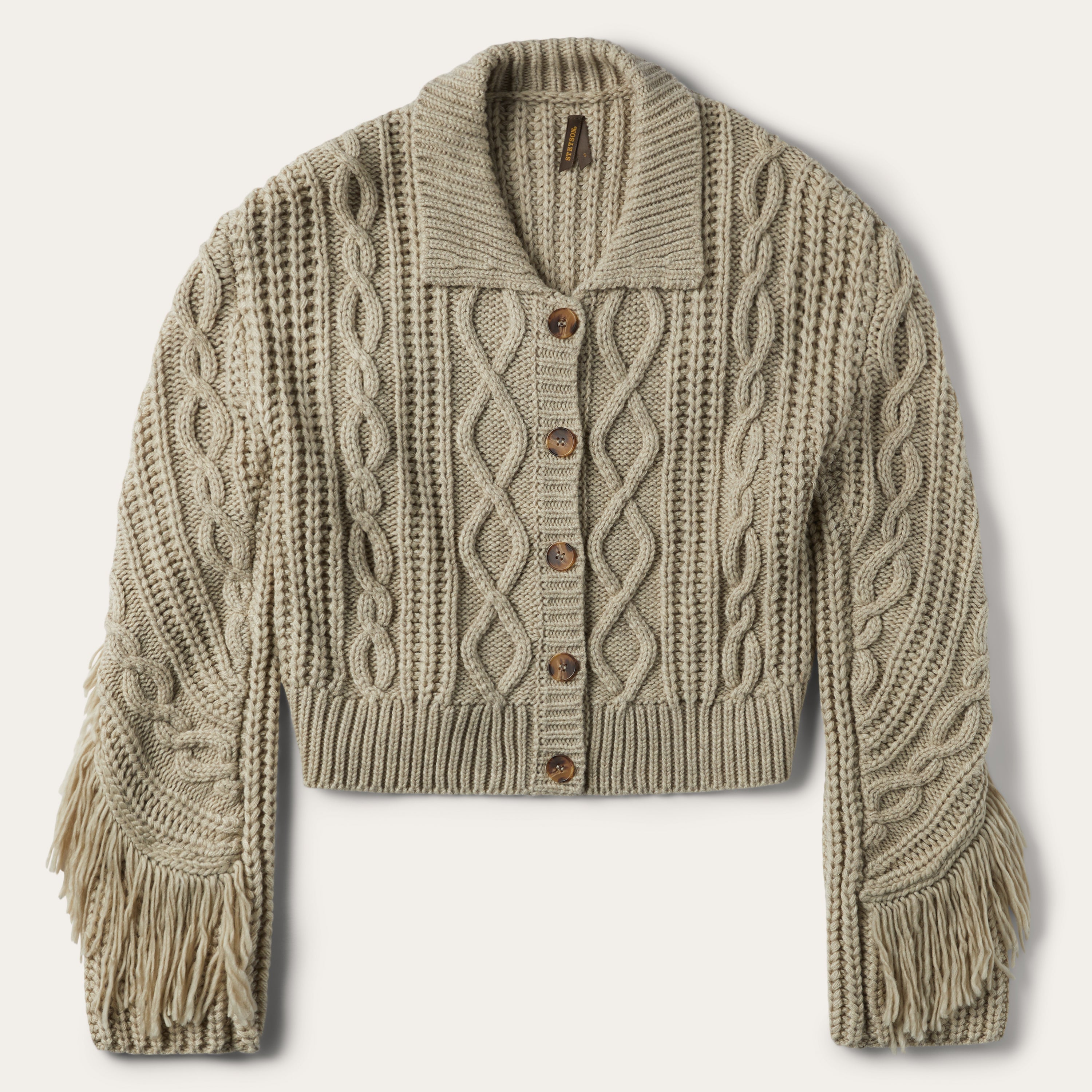 Cream Fringed Cardigan Tan | Stetson