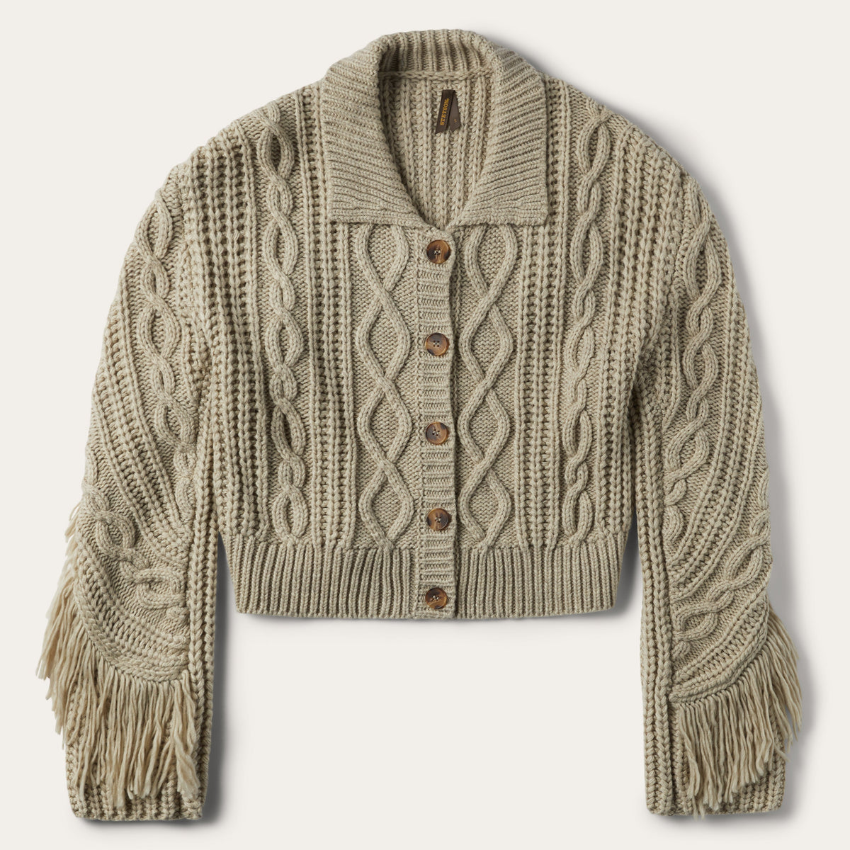 Cream Fringed Cardigan Tan | Stetson