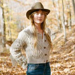 Cream Fringed Cardigan Tan | Stetson