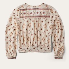 Gaucho Print Herringbone Blouse White | Stetson