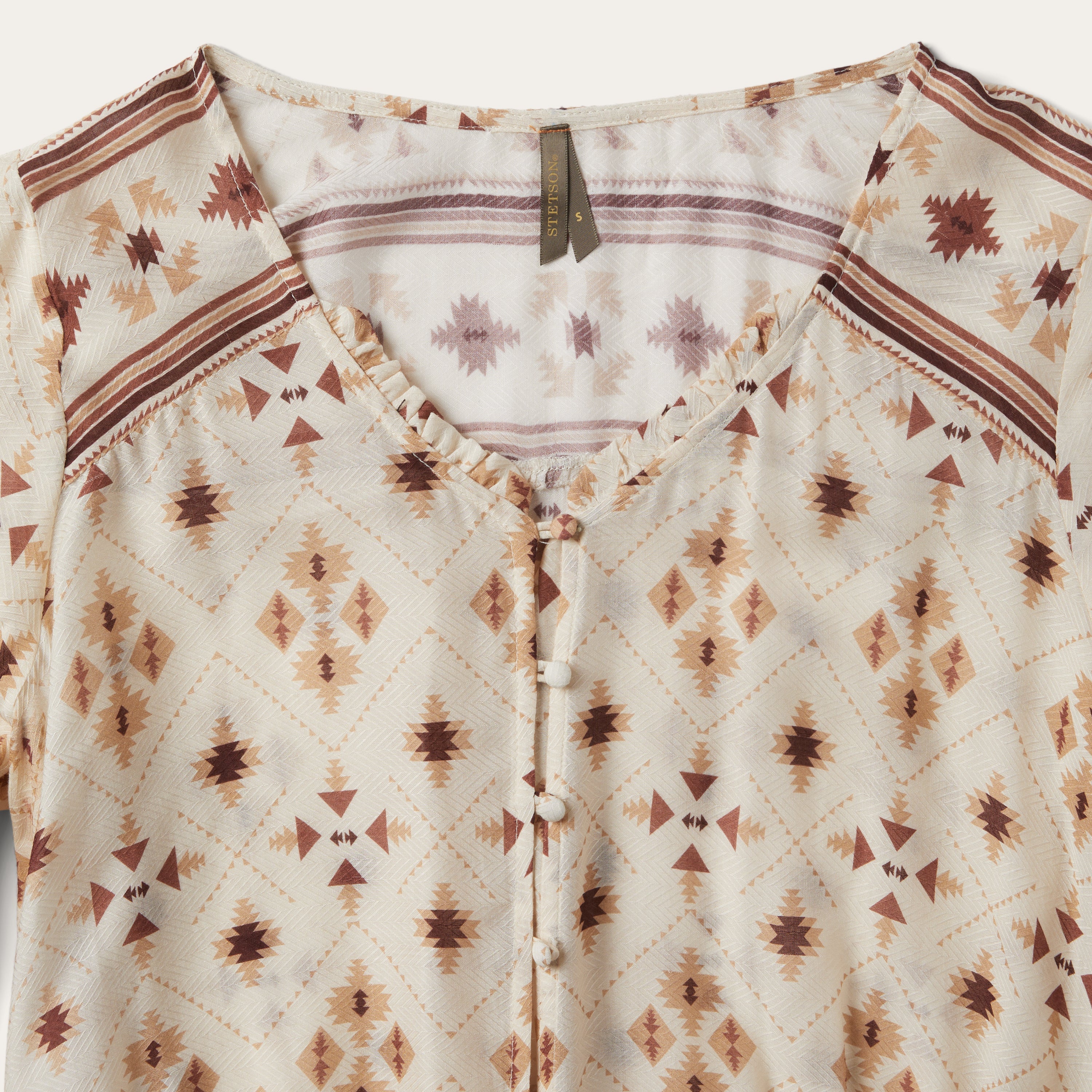 Gaucho Print Herringbone Blouse White | Stetson