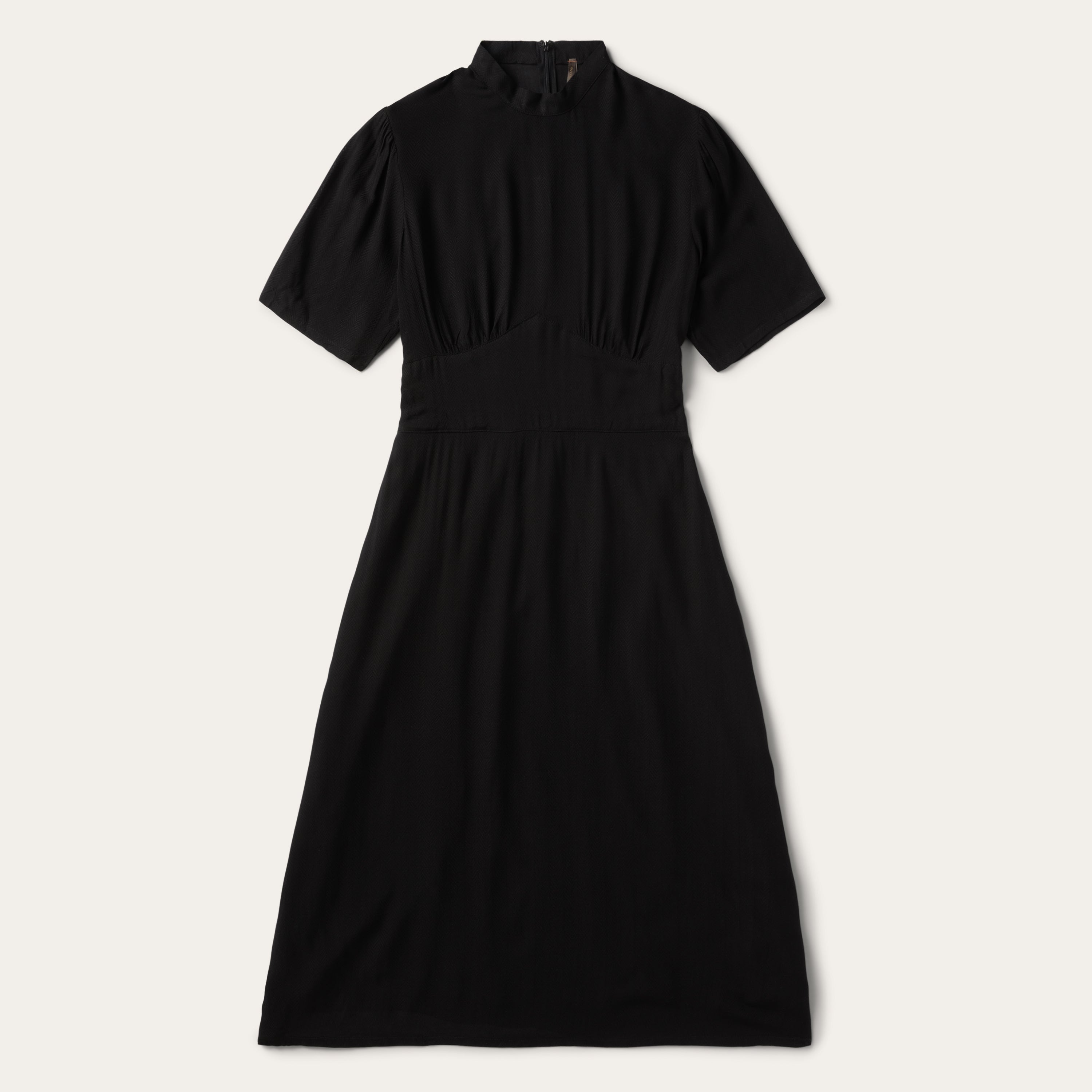 Black Herringbone Twill Midi Dress Black | Stetson