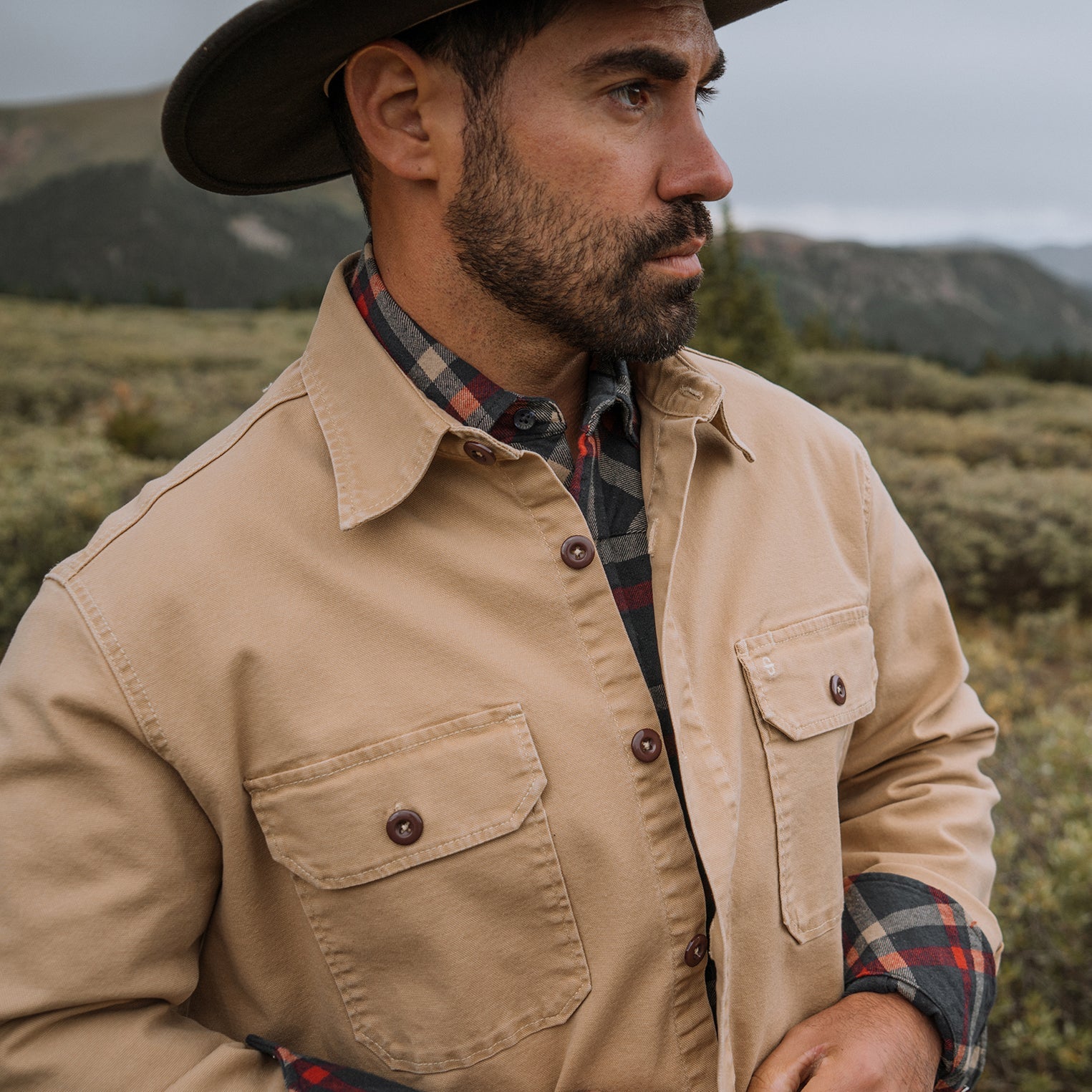Camel Stretch Canvas Shirt Jacket Brown | Stetson
