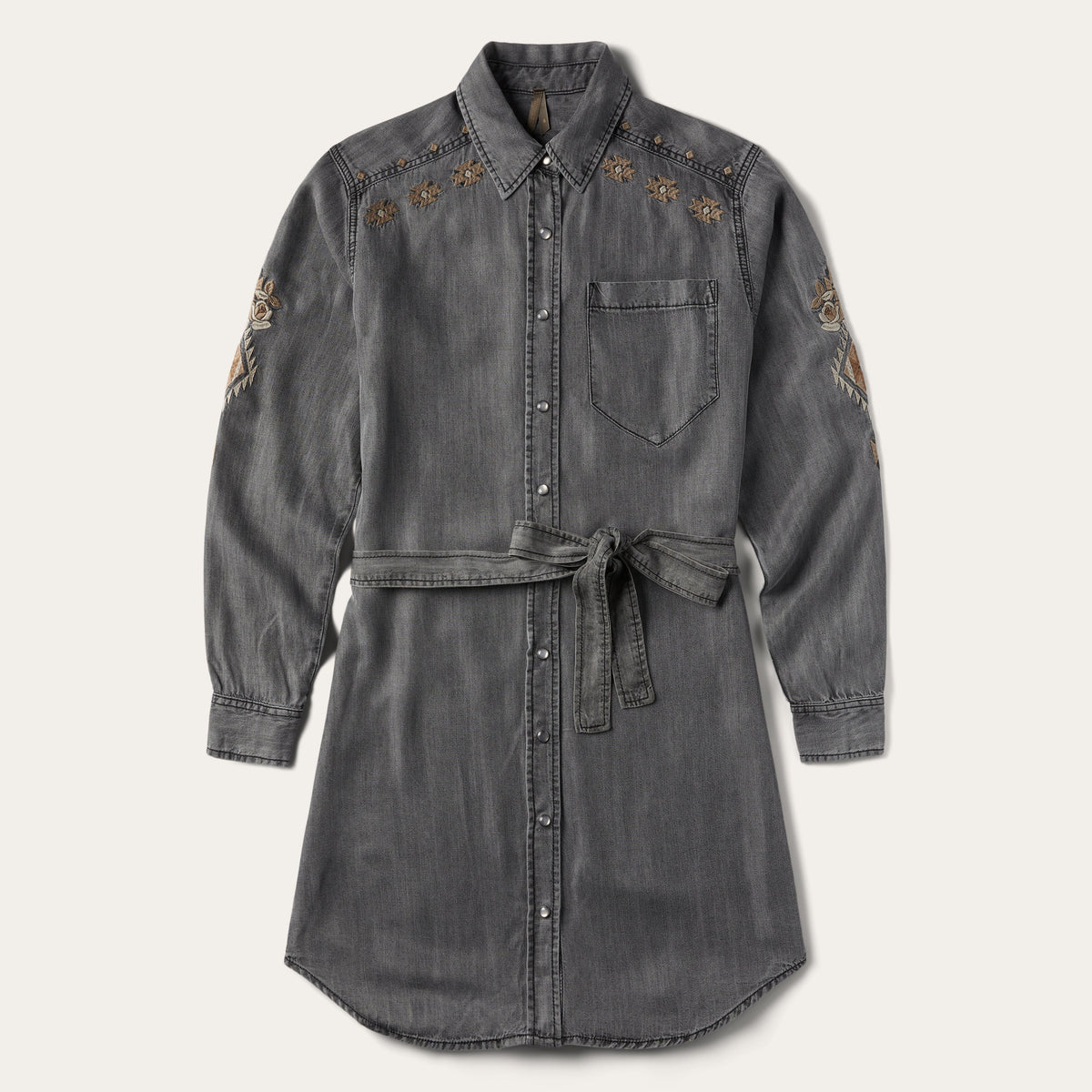 Embroidered Snap Front Shirt Dress Black | Stetson