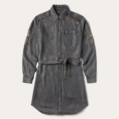 Embroidered Snap Front Shirt Dress Black | Stetson