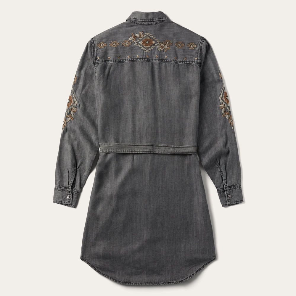 Embroidered Snap Front Shirt Dress Black | Stetson