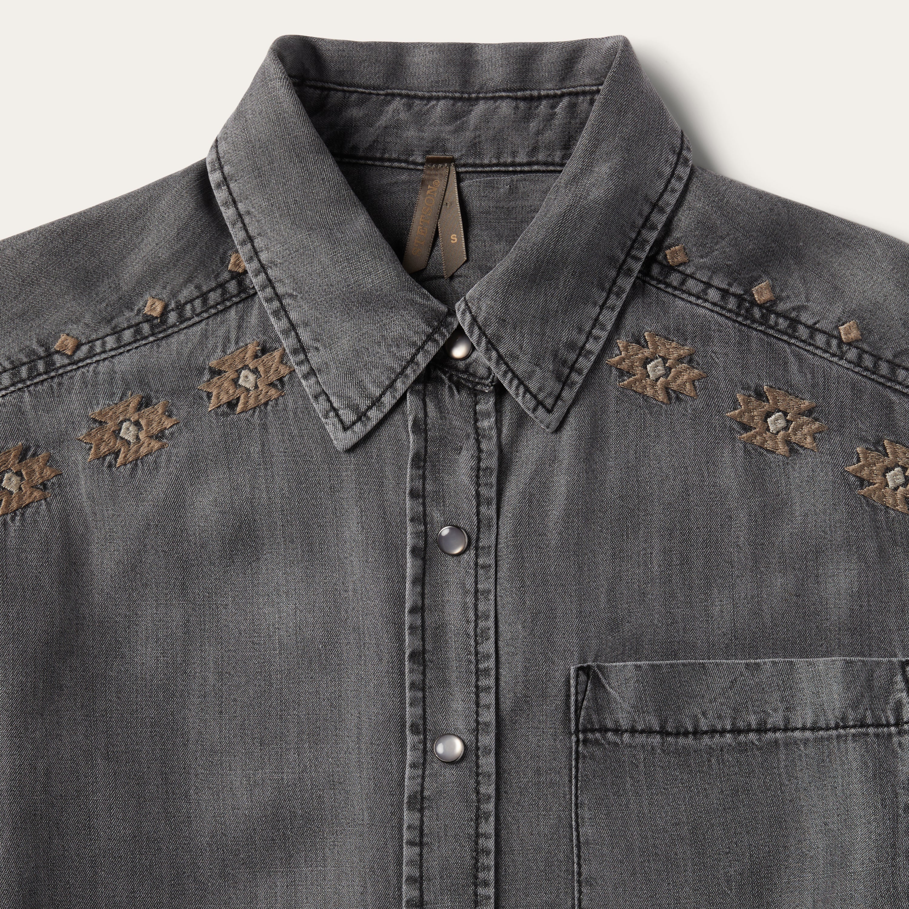 Embroidered Snap Front Shirt Dress Black | Stetson