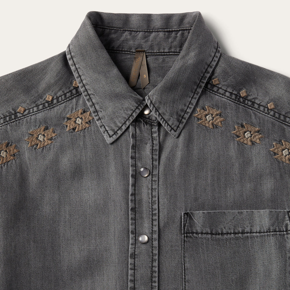 Embroidered Snap Front Shirt Dress Black | Stetson