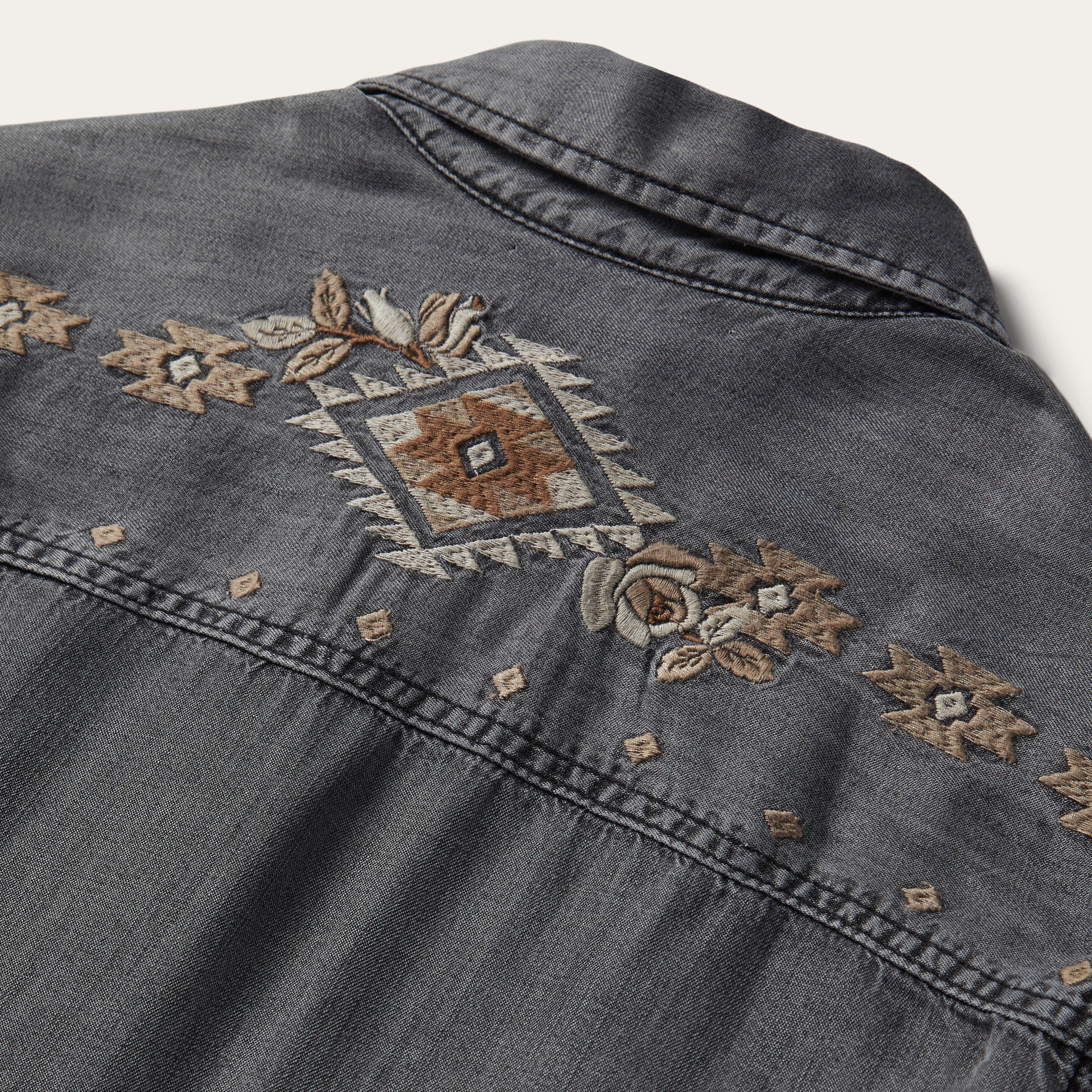 Embroidered Snap Front Shirt Dress Black | Stetson