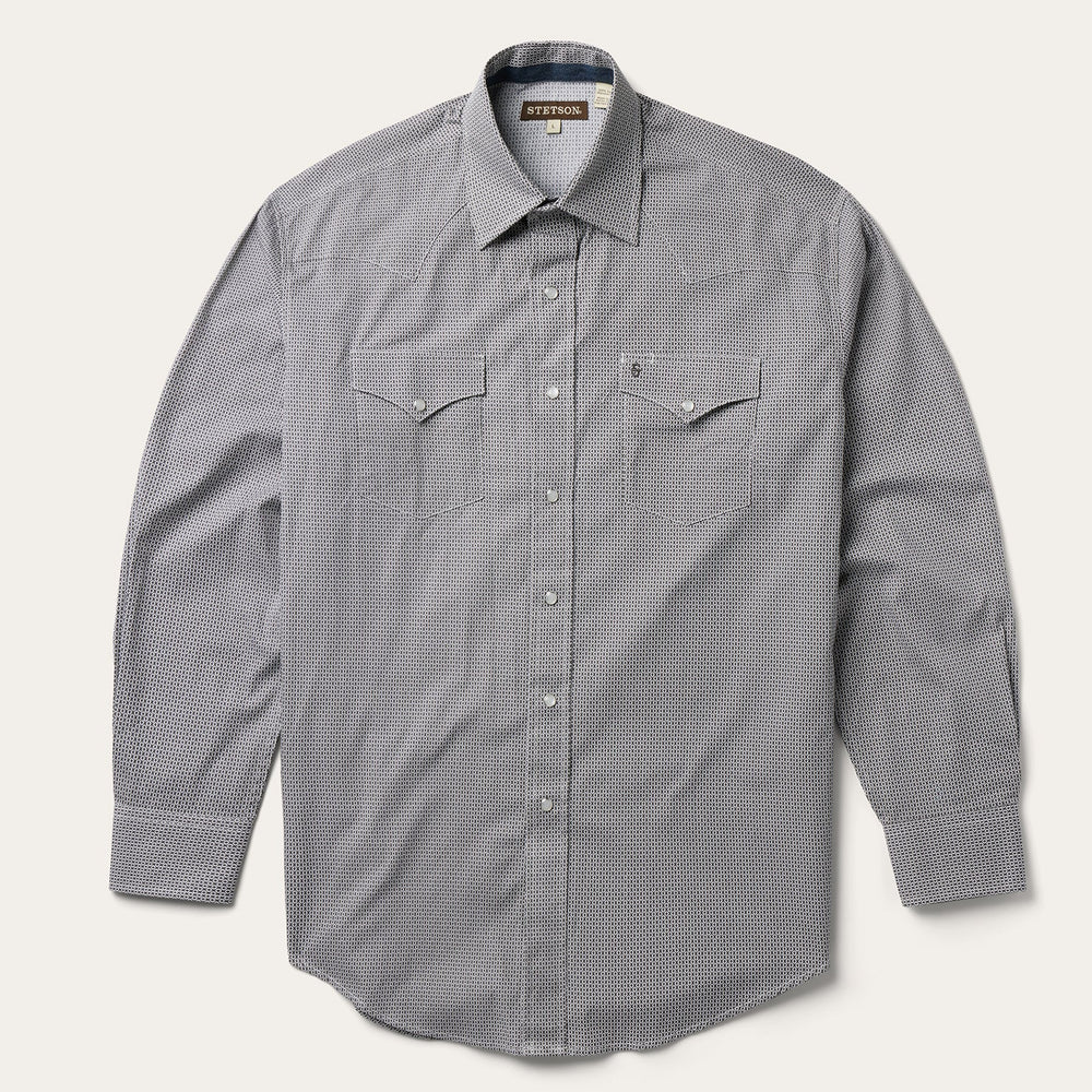 Grey Geo Print Western Shirt Grey | Stetson