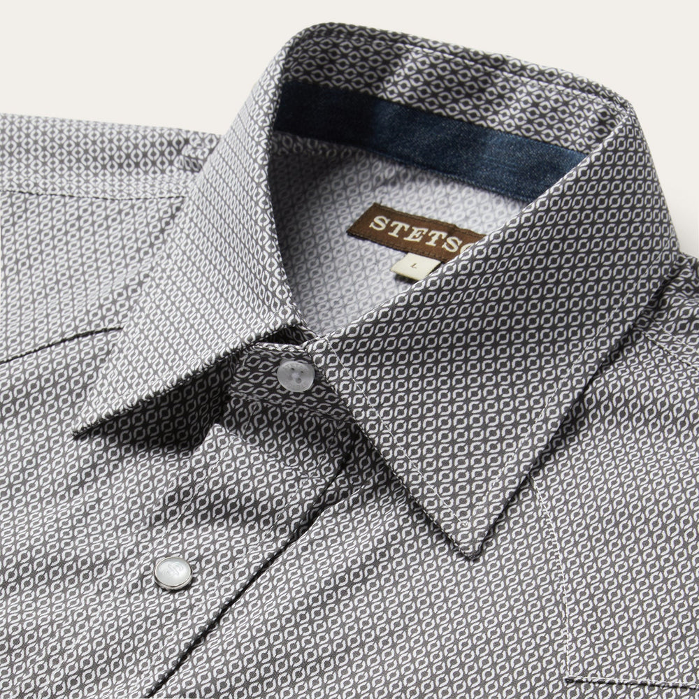 Grey Geo Print Western Shirt Grey | Stetson