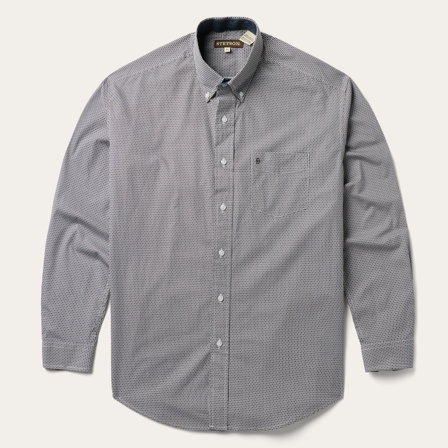 Grey Geo Print Button Front Shirt Grey | Stetson