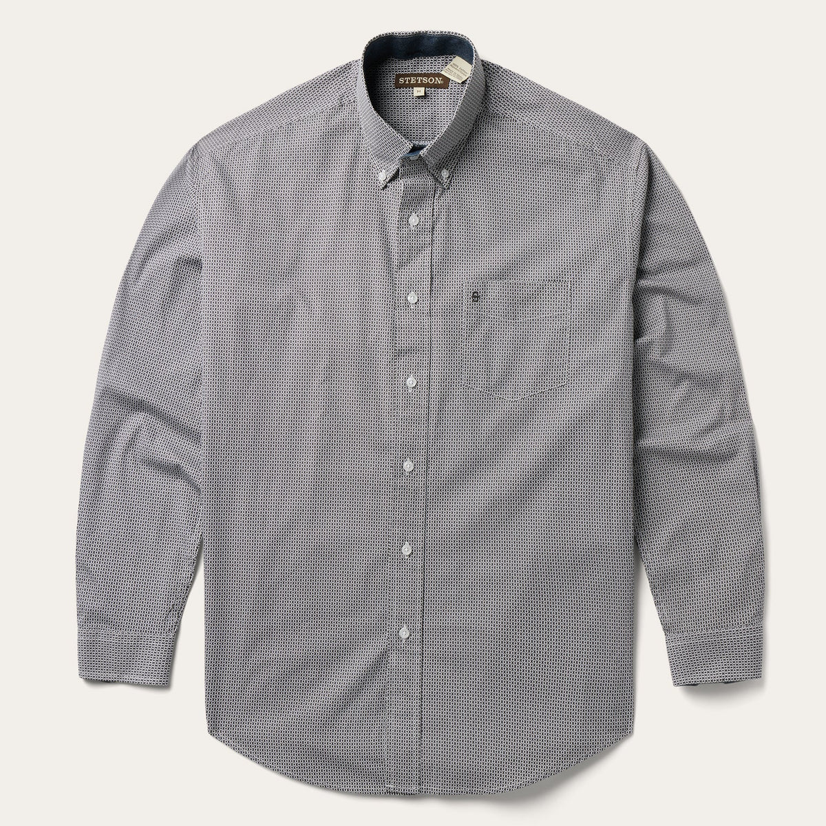 Grey Geo Print Button Front Shirt Grey | Stetson