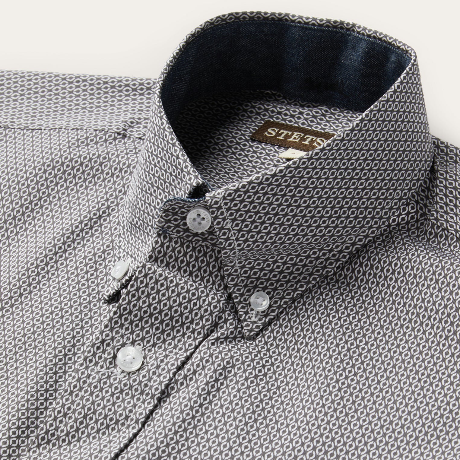 Grey Geo Print Button Front Shirt Grey | Stetson
