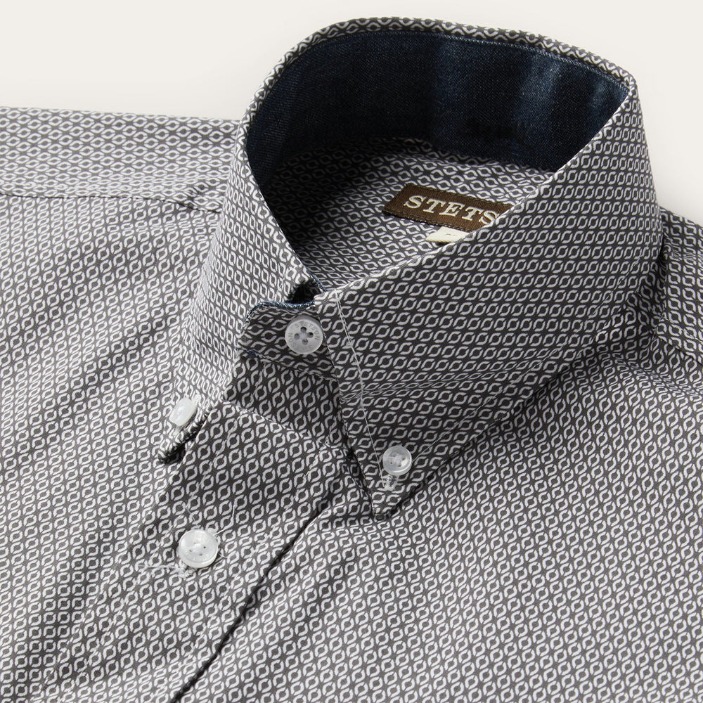 Grey Geo Print Button Front Shirt Grey | Stetson