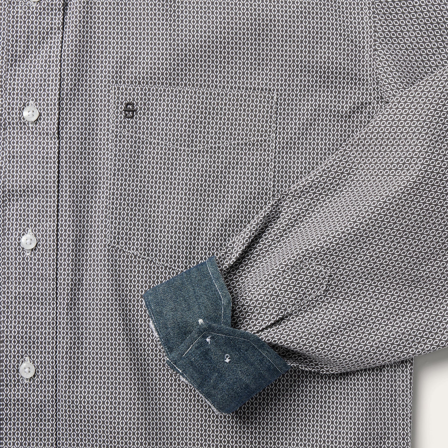 Grey Geo Print Button Front Shirt Grey | Stetson
