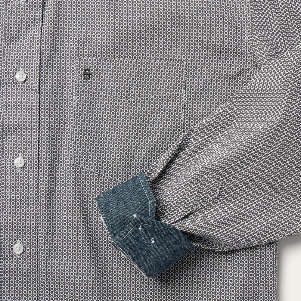 Grey Geo Print Button Front Shirt Grey | Stetson