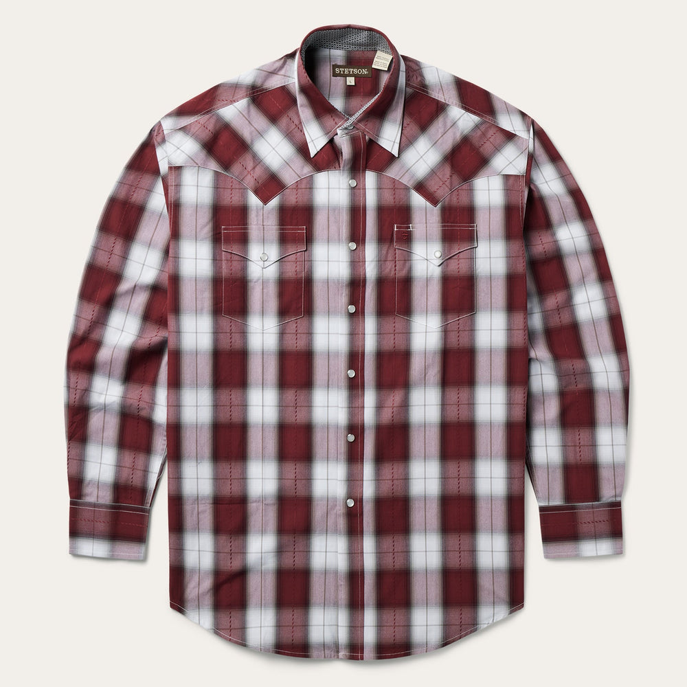 Shadow Plaid Western Shirt Wine | Stetson