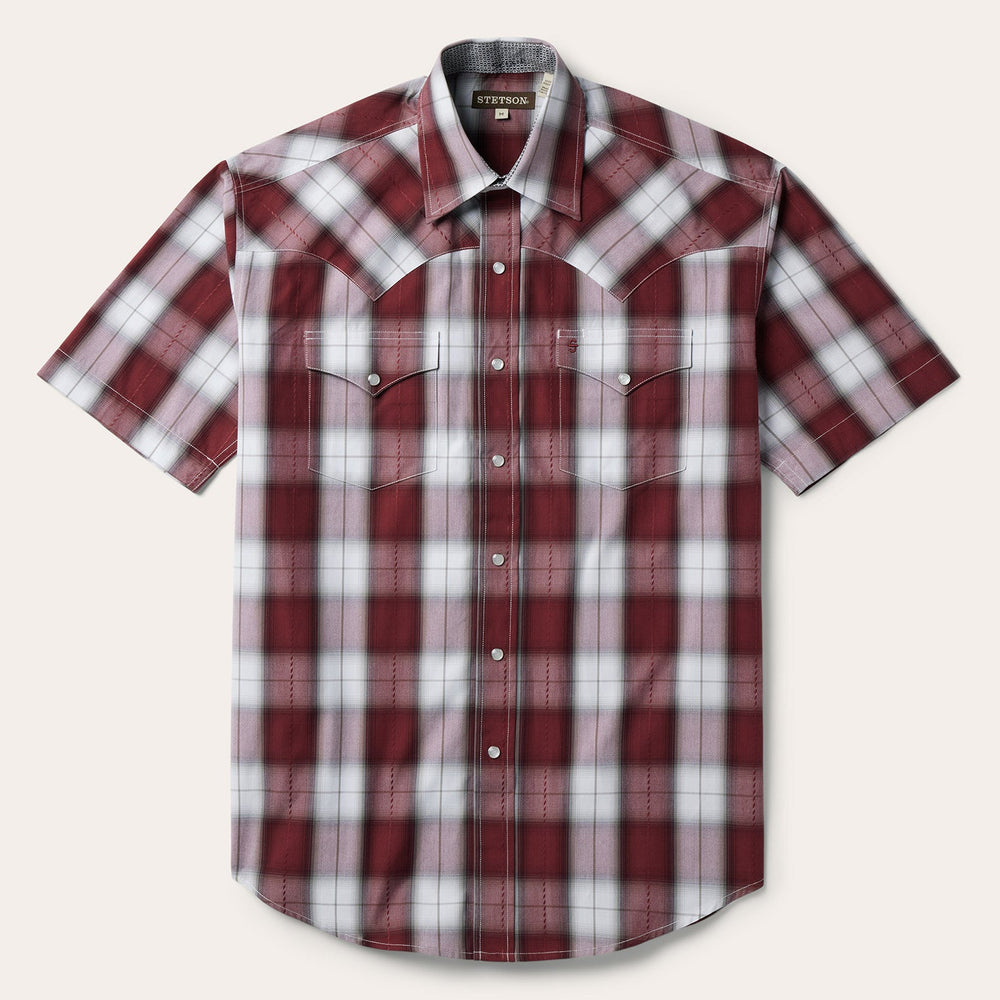 Shadow Plaid Short Sleeve Western Shirt Wine | Stetson