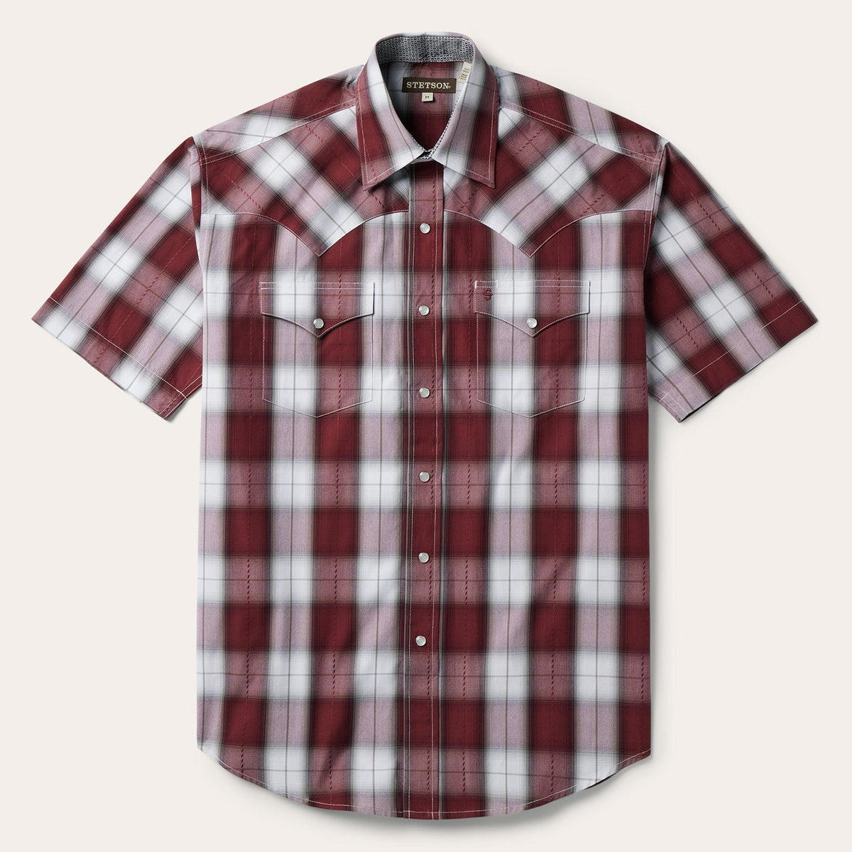 Shadow Plaid Short Sleeve Western Shirt Wine | Stetson