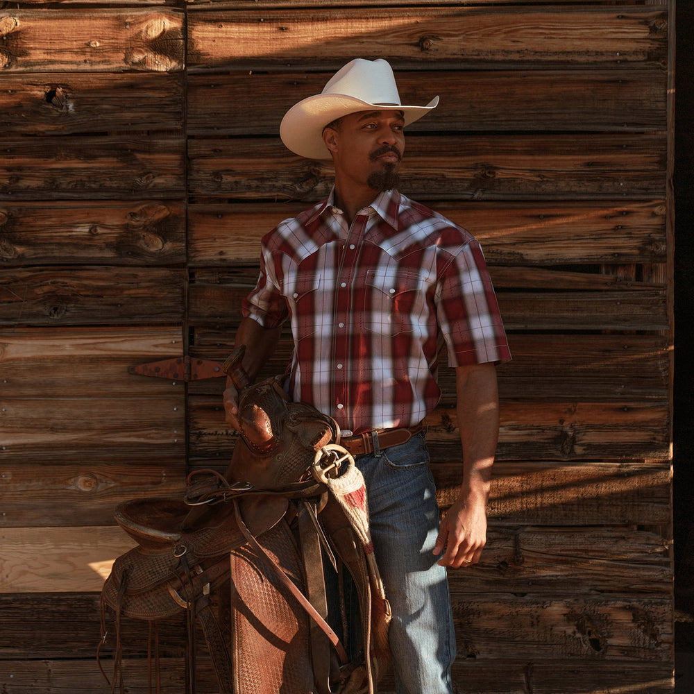 Shadow Plaid Short Sleeve Western Shirt Wine | Stetson