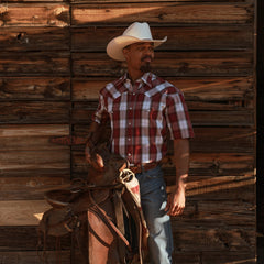 Shadow Plaid Short Sleeve Western Shirt Wine | Stetson