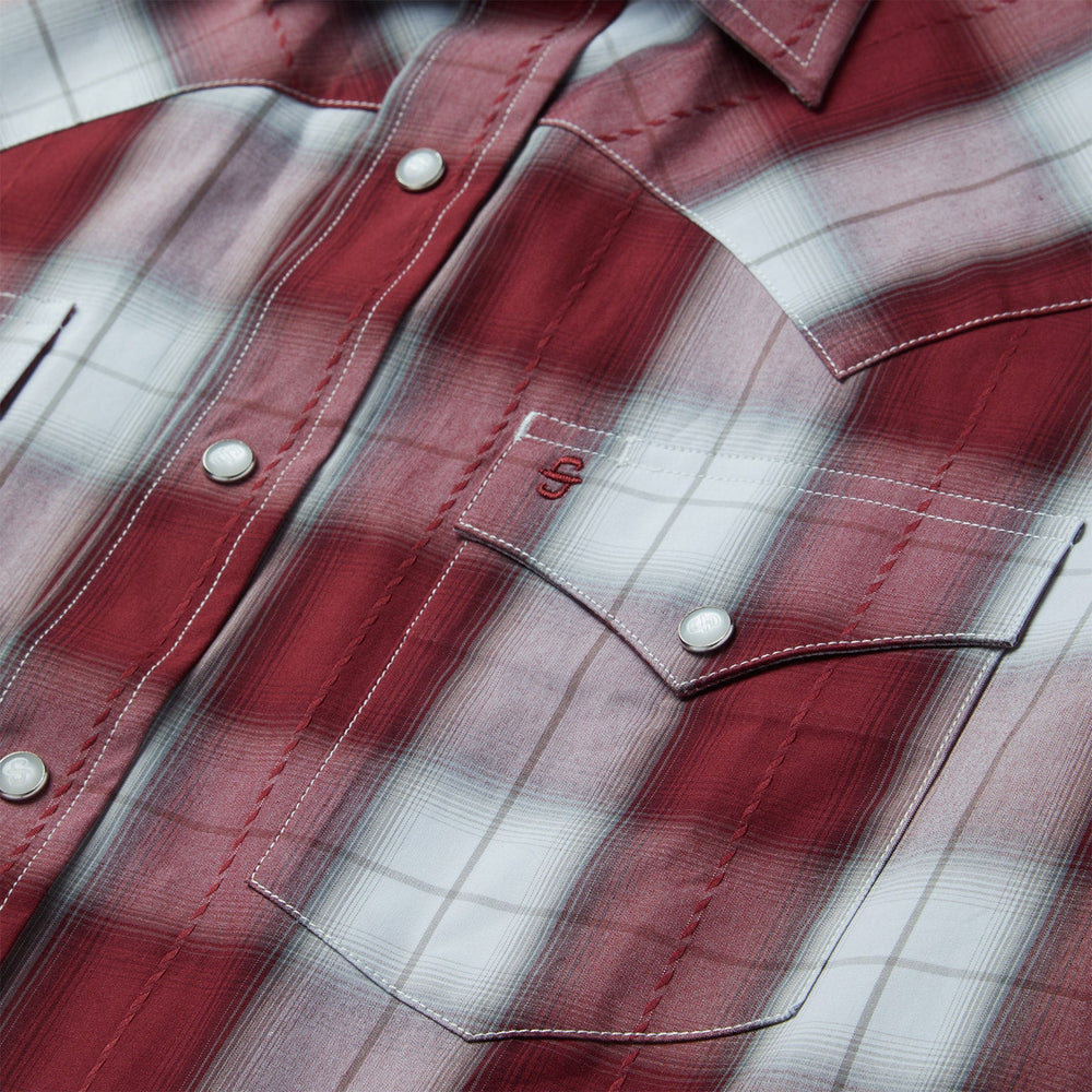 Shadow Plaid Short Sleeve Western Shirt Wine | Stetson