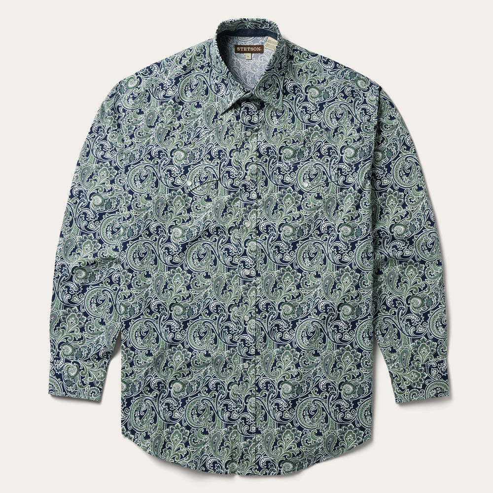 Greenspring Paisley Print Western Shirt Blue | Stetson