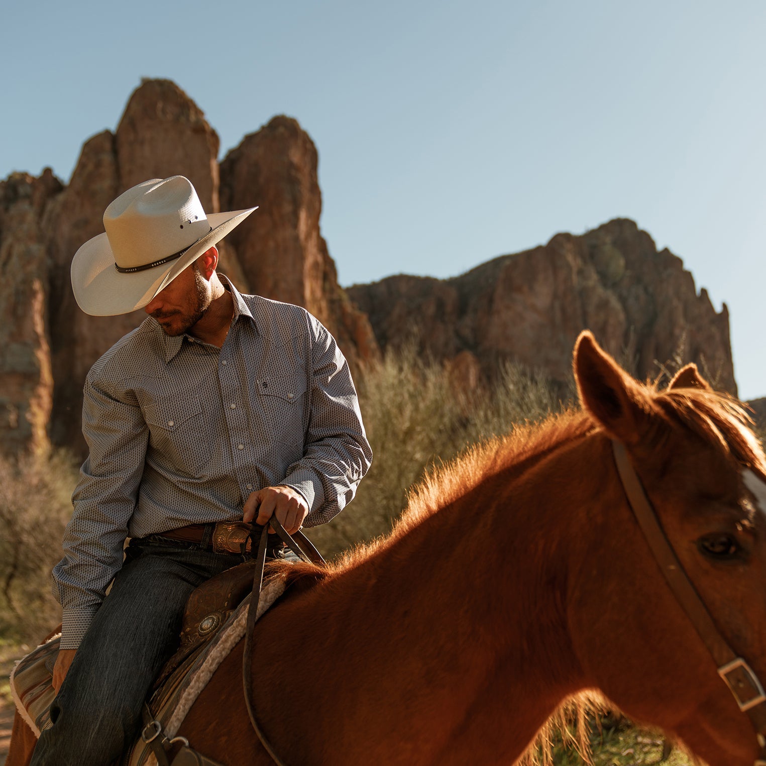 Blue Deco Geo Print Western Shirt Blue | Stetson