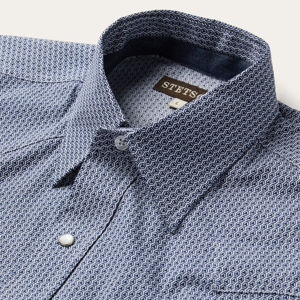 Blue Deco Geo Print Western Shirt Blue | Stetson