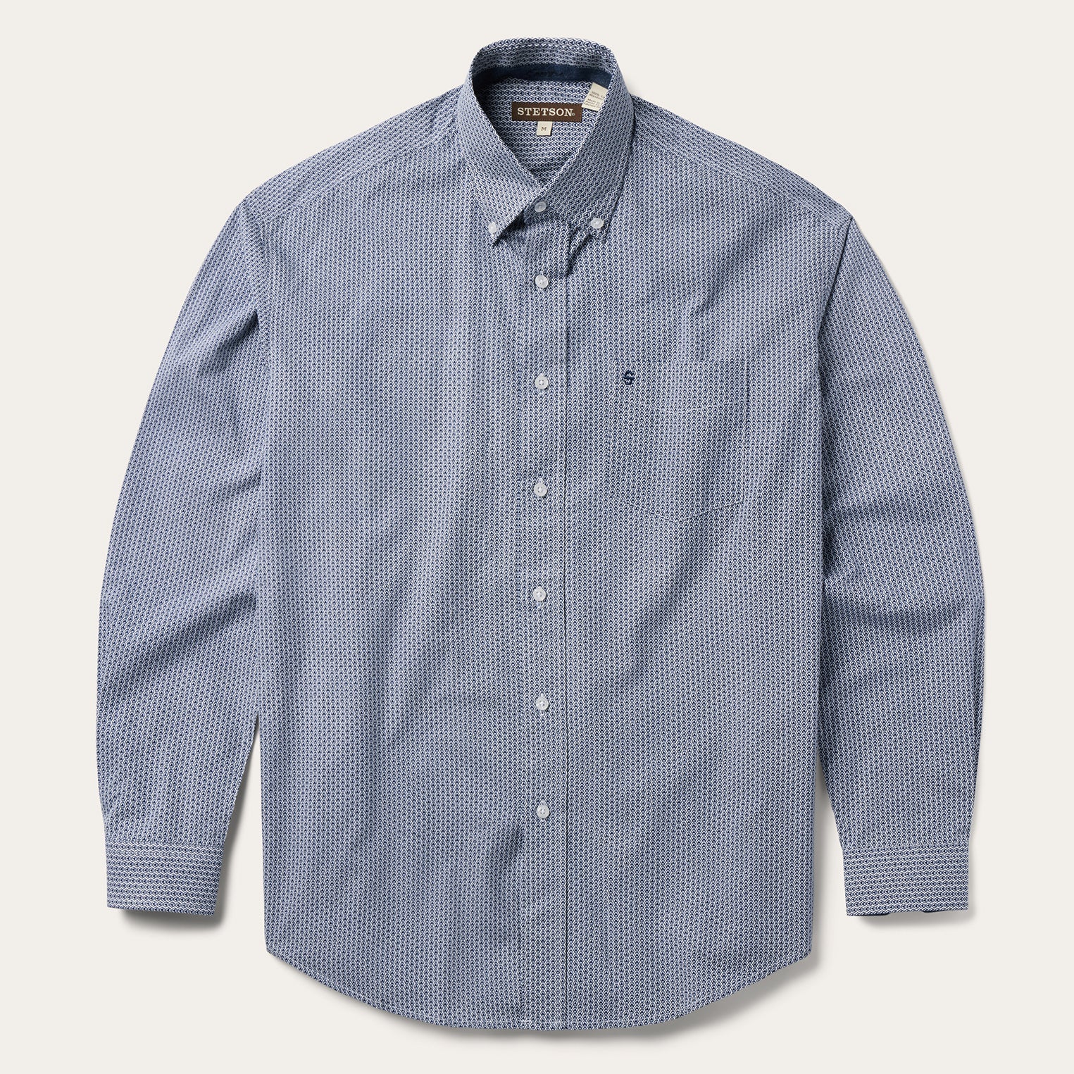 Blue Deco Geo Print Button Front Shirt Blue | Stetson
