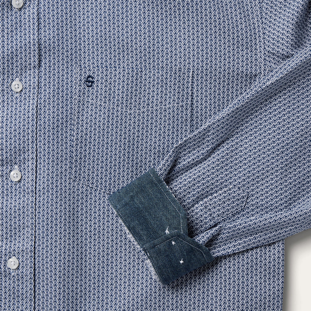 Blue Deco Geo Print Button Front Shirt Blue | Stetson