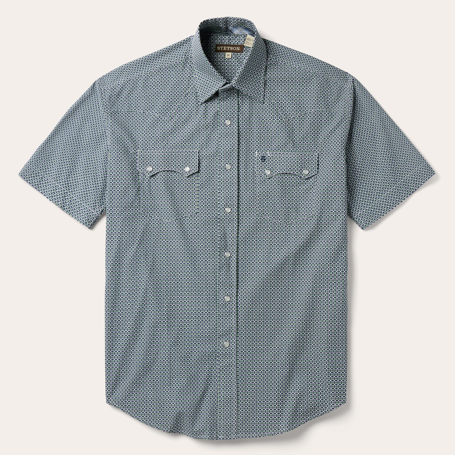 Circle Diamond Print Short Sleeve Western Shirt Green | Stetson