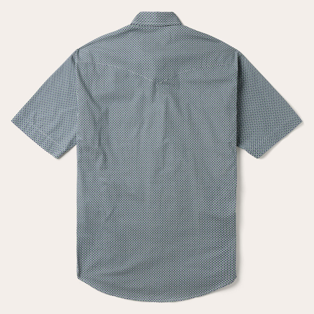 Circle Diamond Print Short Sleeve Western Shirt Green | Stetson