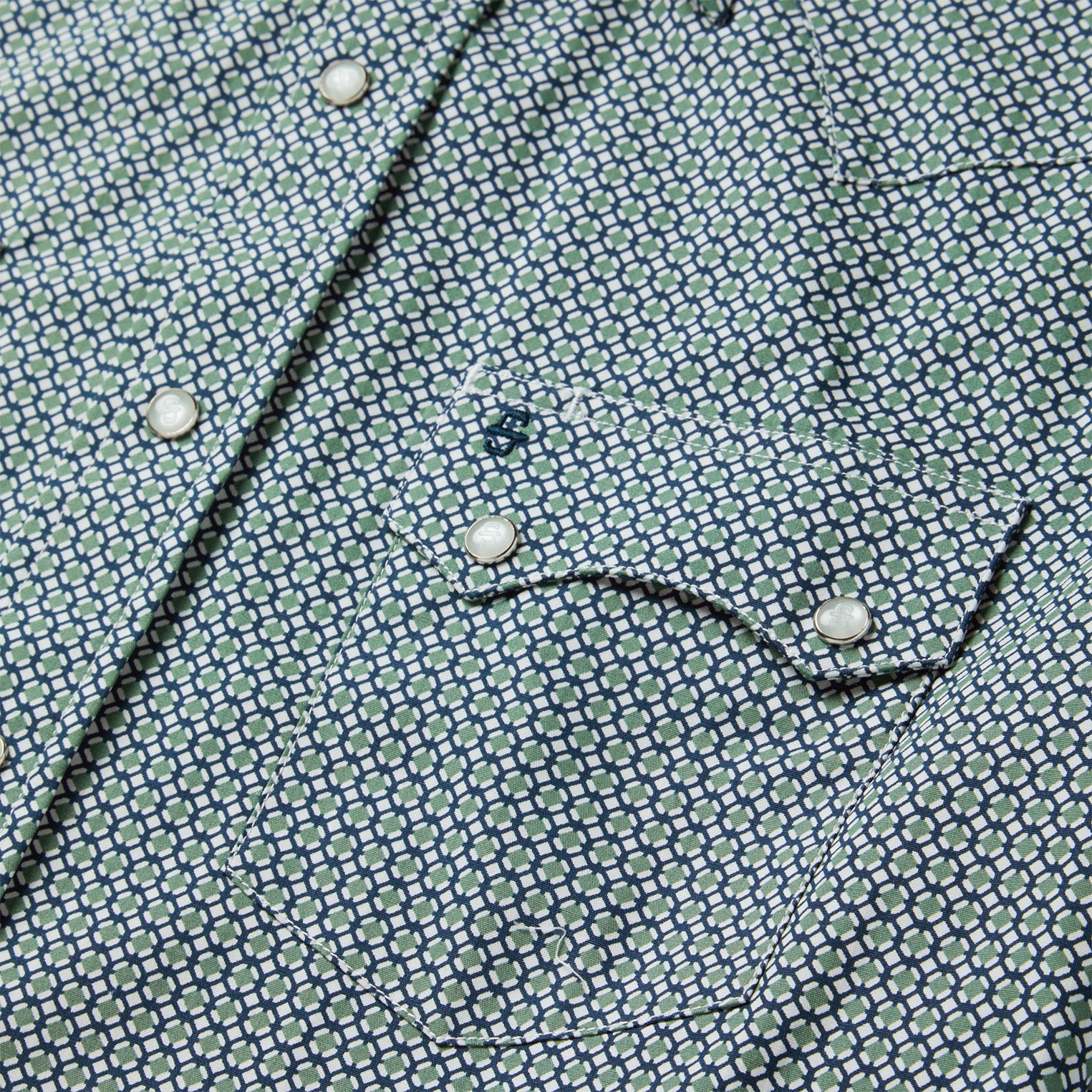 Circle Diamond Print Short Sleeve Western Shirt Green | Stetson