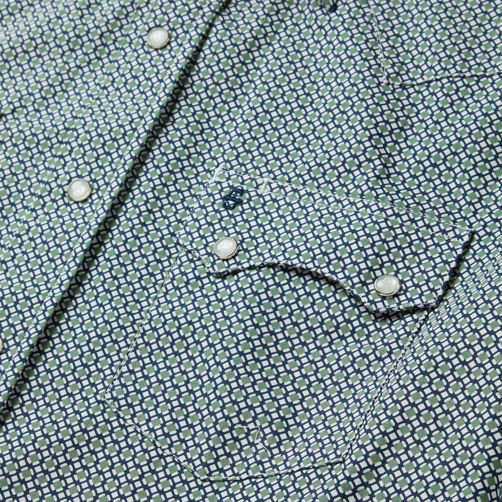 Circle Diamond Print Short Sleeve Western Shirt Green | Stetson