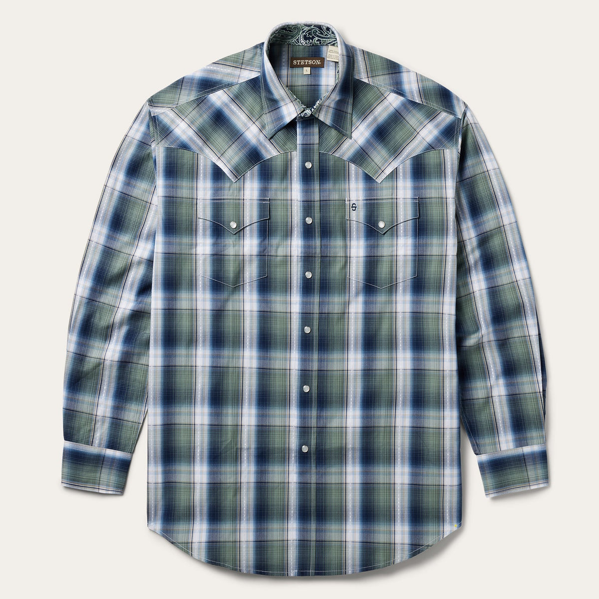 Lucky Diamond Plaid Western Shirt Green | Stetson