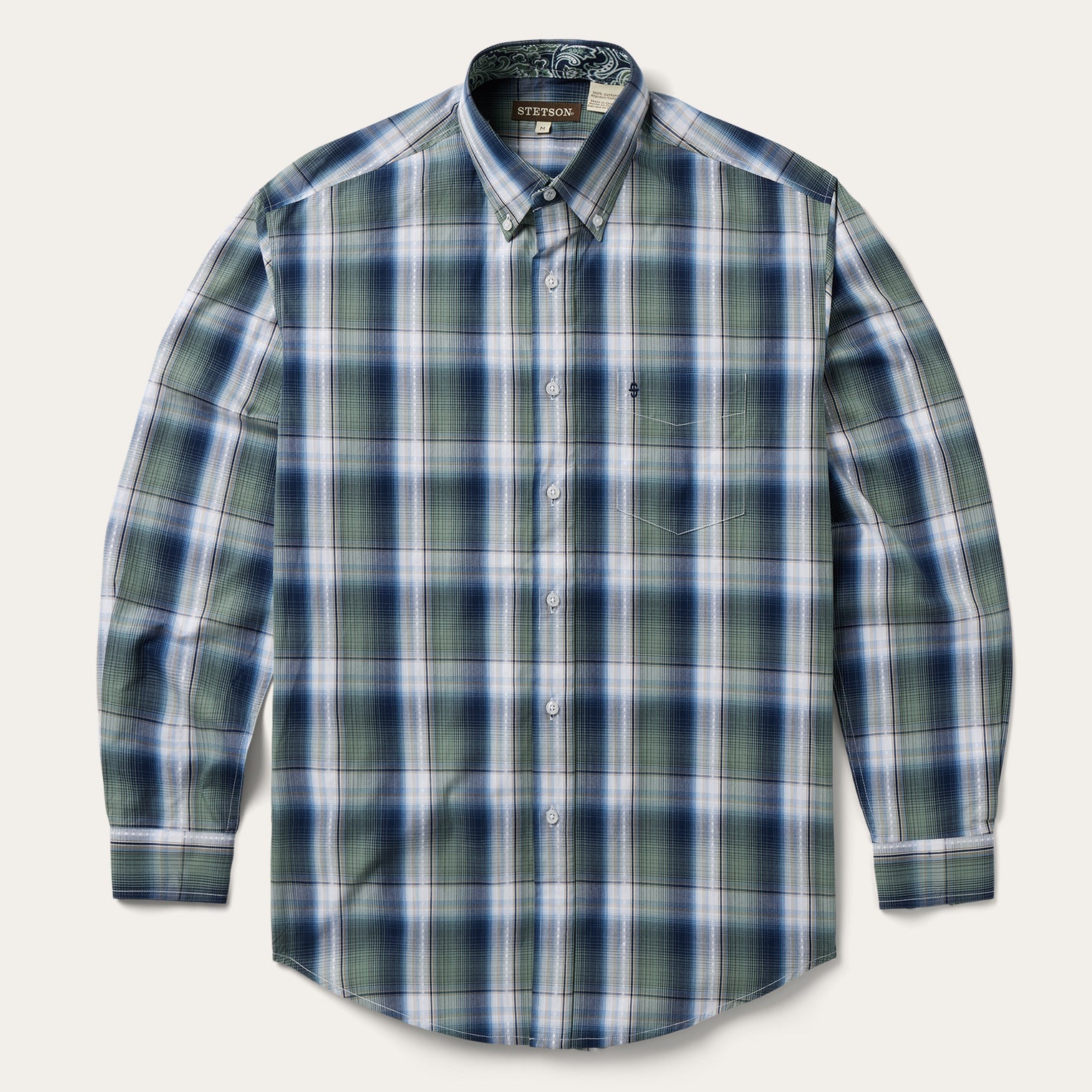 Lucky Diamond Plaid Button Front Shirt Green | Stetson