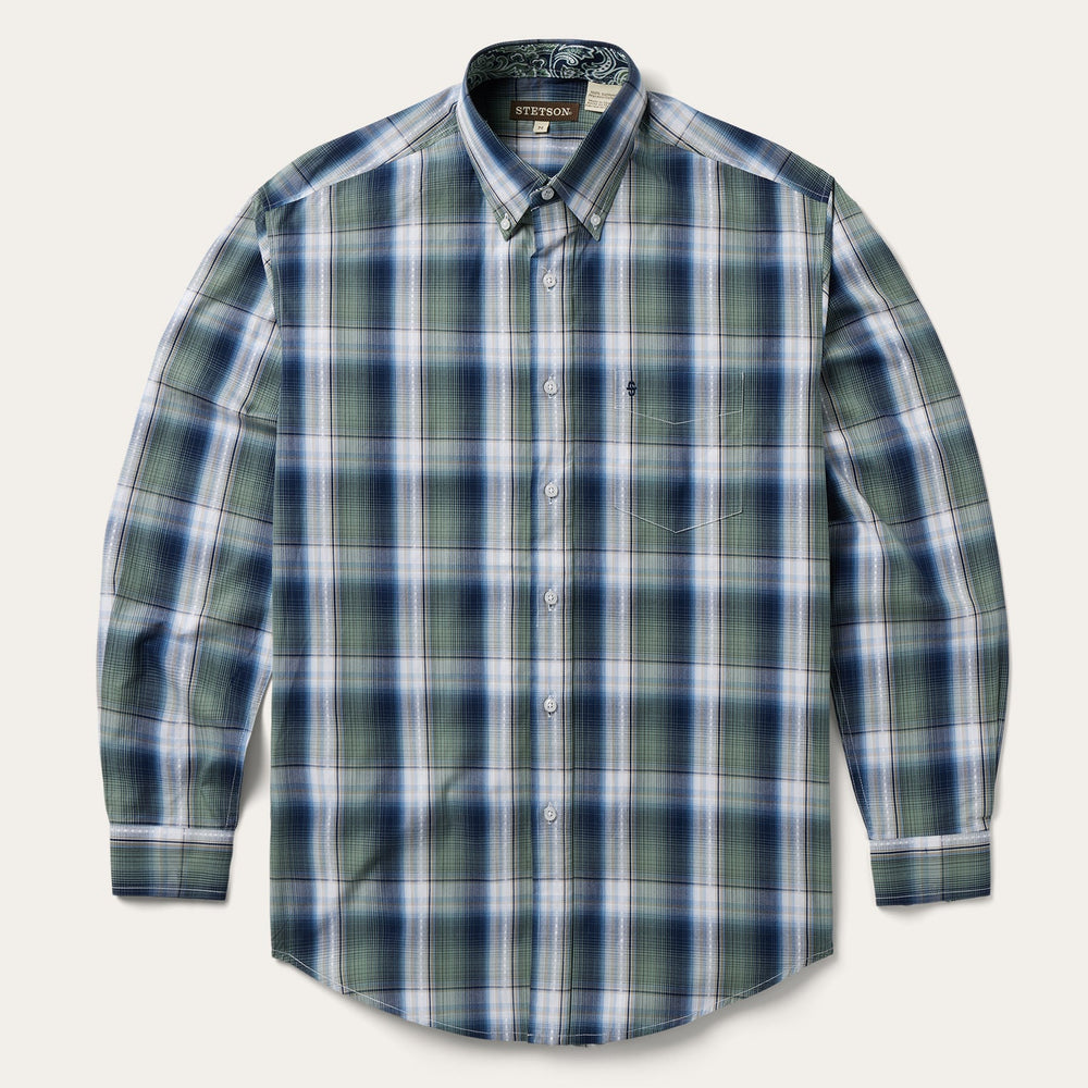 Lucky Diamond Plaid Button Front Shirt Green | Stetson