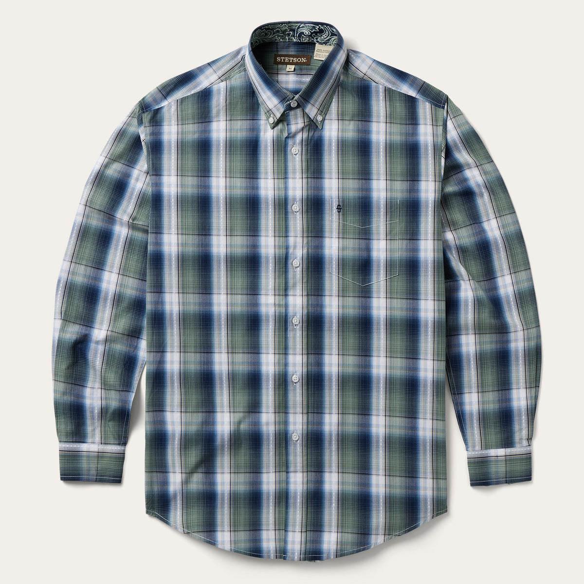 Lucky Diamond Plaid Button Front Shirt Green | Stetson