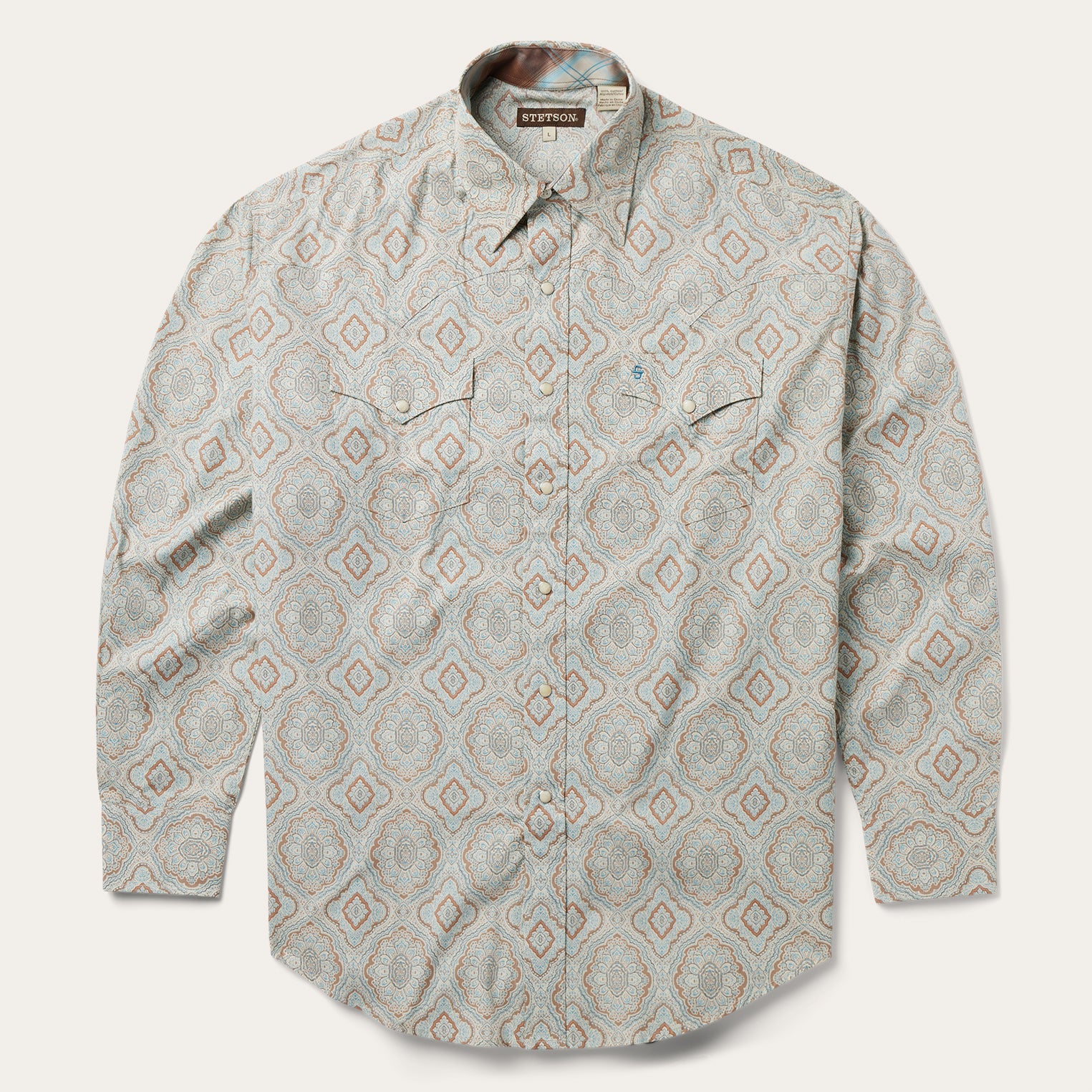 Aqua Paisley Print Western Shirt Green | Stetson