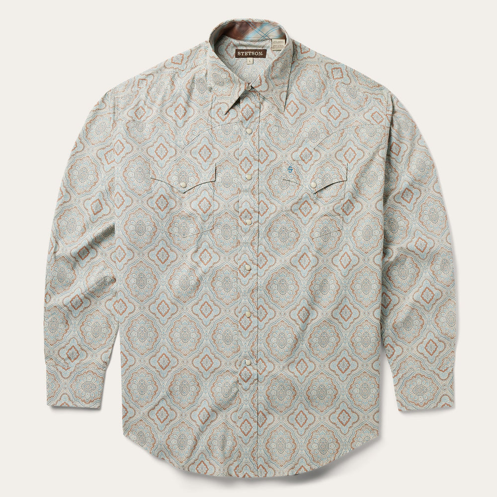 Aqua Paisley Print Western Shirt Green | Stetson