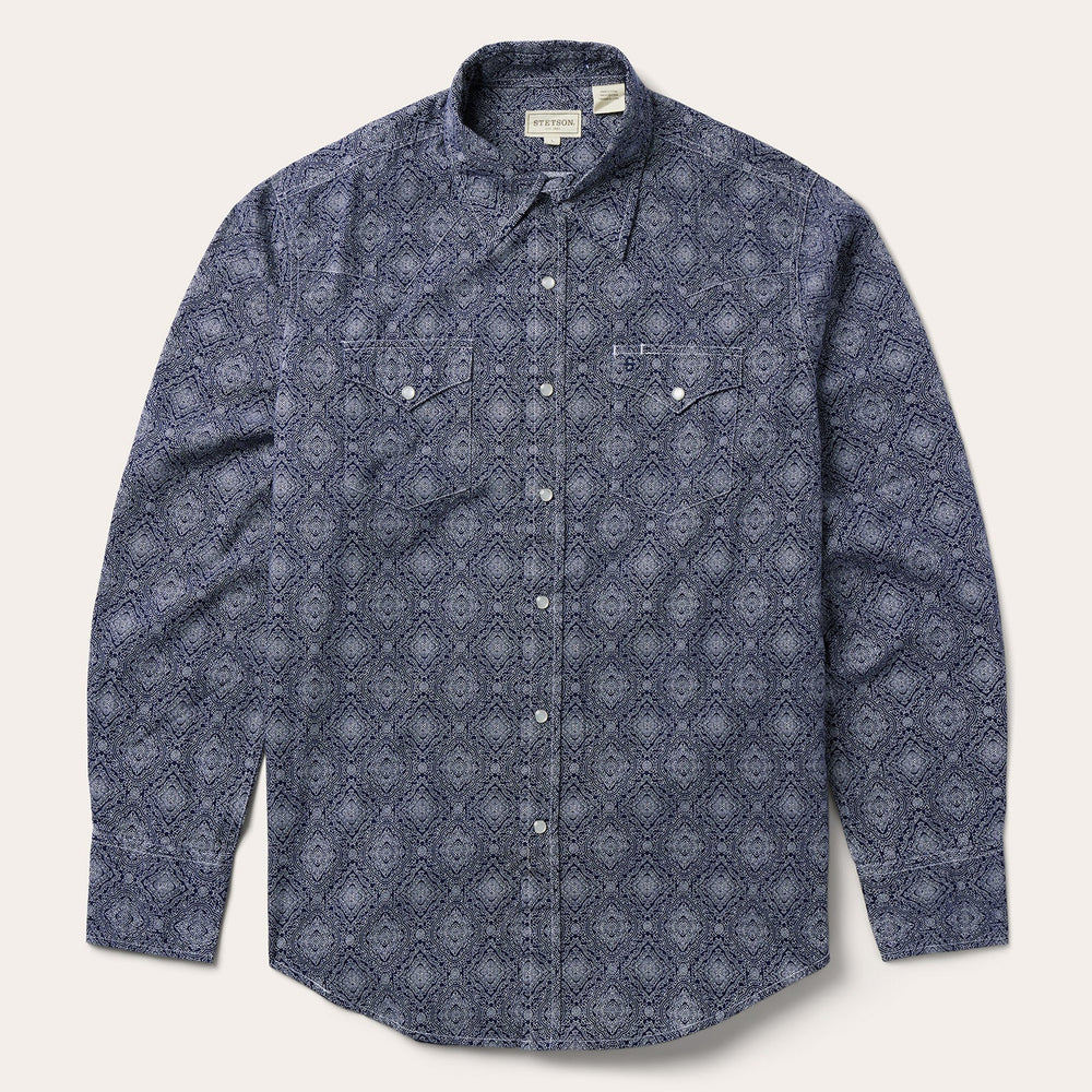 Blue Medallion Print Western Shirt Blue | Stetson