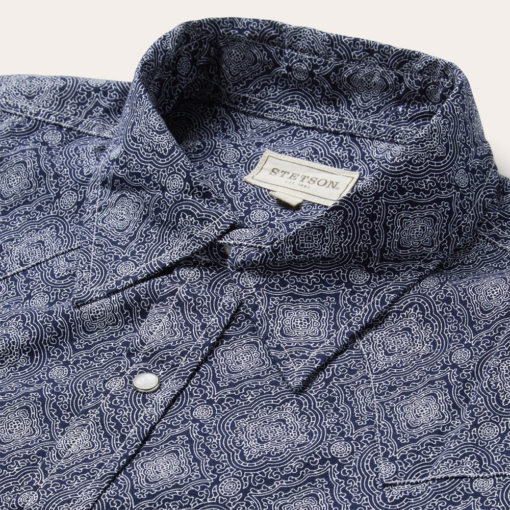Blue Medallion Print Western Shirt Blue | Stetson
