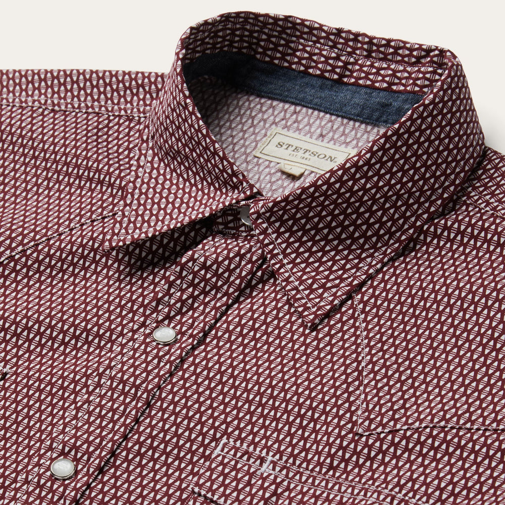 Broken Diamond Print Western Shirt Red | Stetson