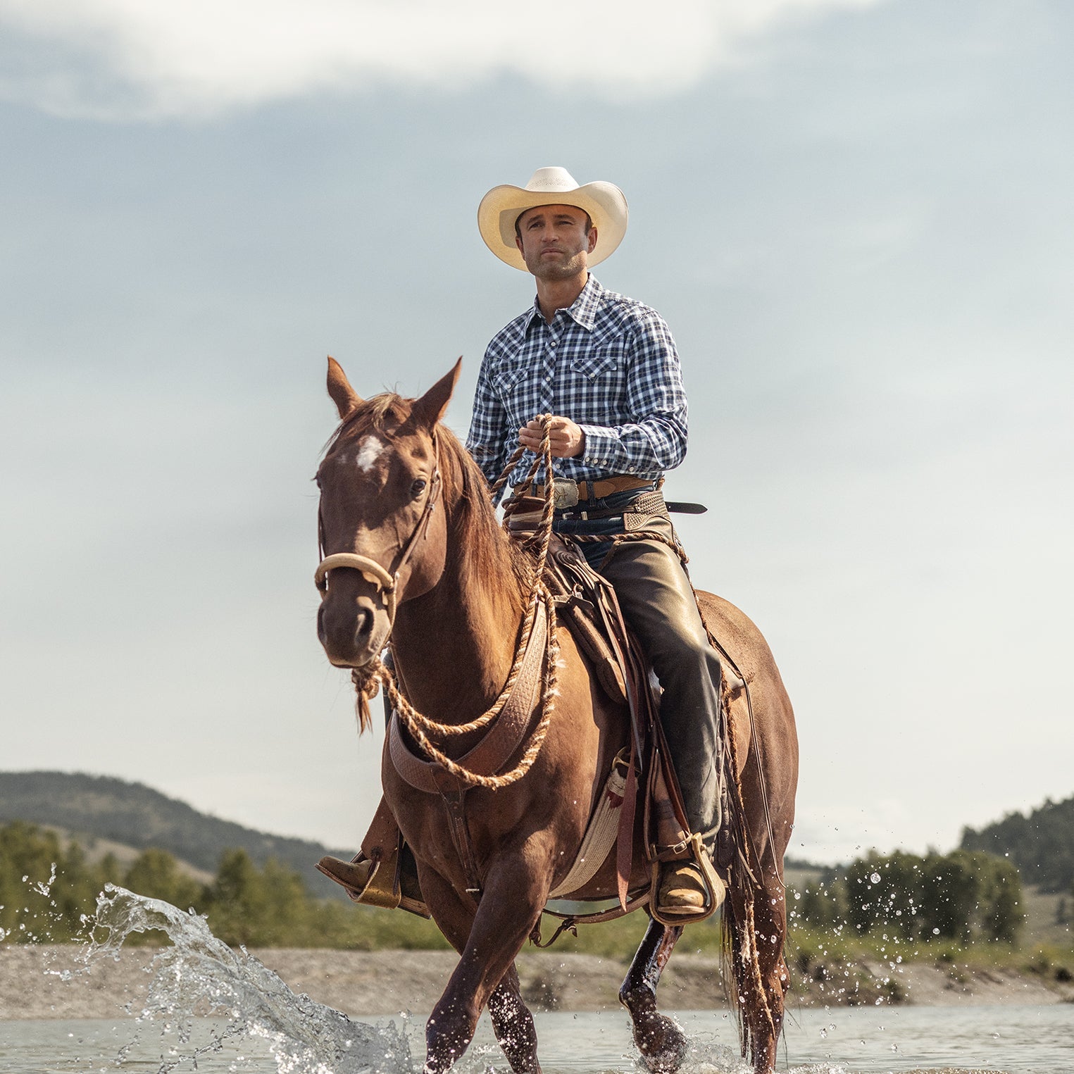Plaid Twill Dobby Western Shirt Blue | Stetson