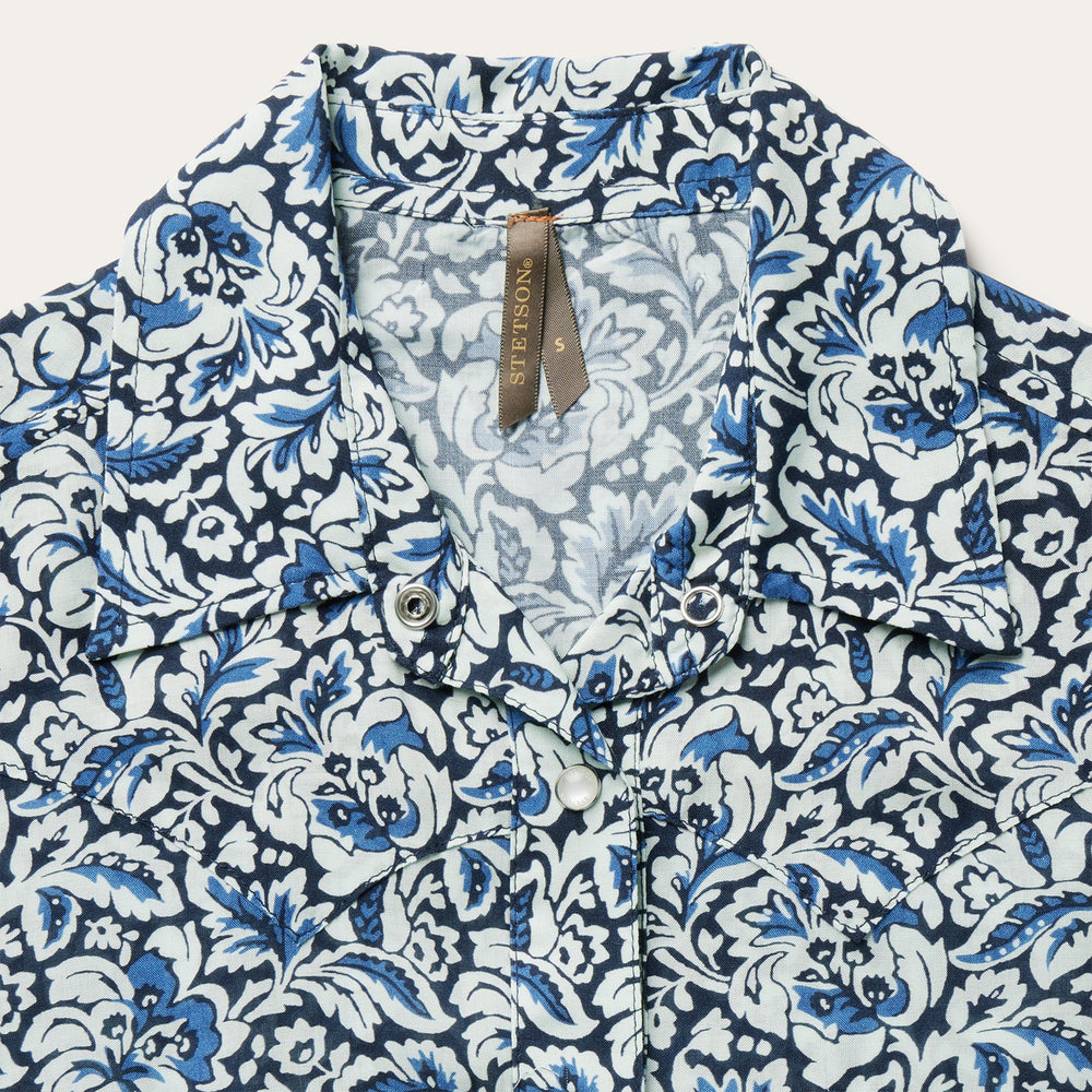 Indigo Tapestry Print Shirt Blue | Stetson
