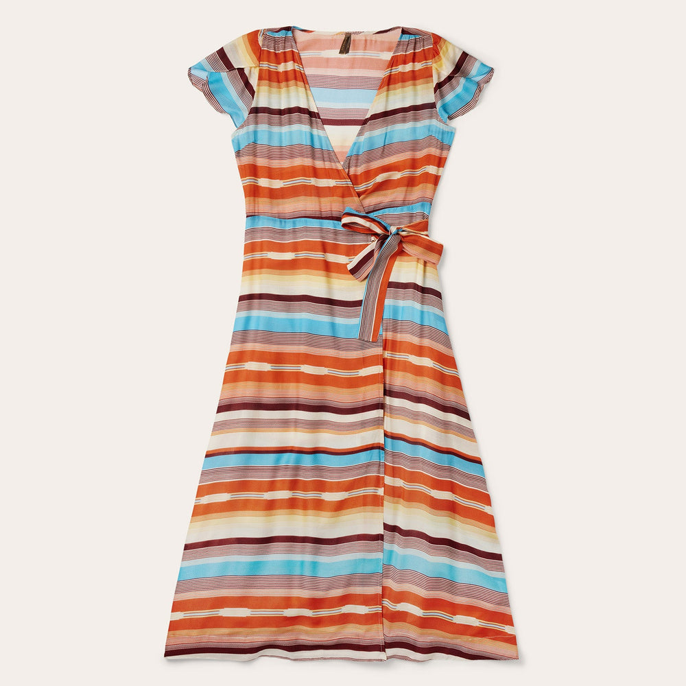 Sunset Serape Print Rayon Herringbone Wrap Front Dress Multi | Stetson