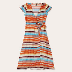 Sunset Serape Print Rayon Herringbone Wrap Front Dress Multi | Stetson