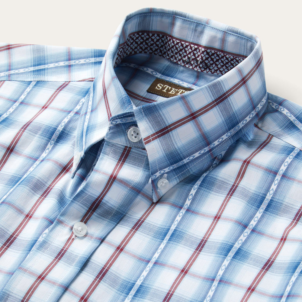 Blue Diamond Dobby Plaid Shirt Blue | Stetson